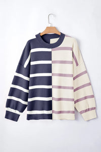 Striped Round Neck Long Sleeve Knit Top - 1985 THE VAULT