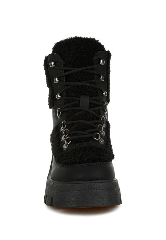 Wellerman Faux Fur Detail Chunky Hiker Boots - 1985 the VAULT Boutique