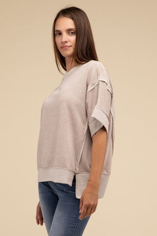 Contrast Trim Top Stitching Drop Shoulder Top - 1985 the VAULT Boutique