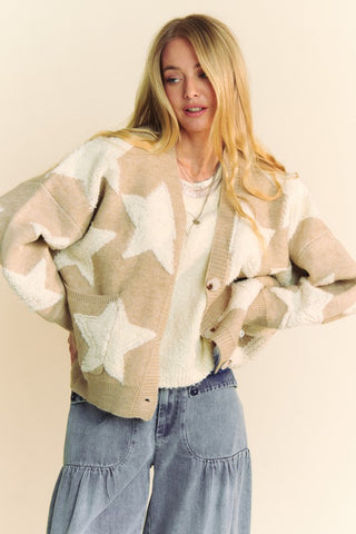 Davi & Dani Fuzzy Star Button Down Cardigan - 1985 the VAULT Boutique