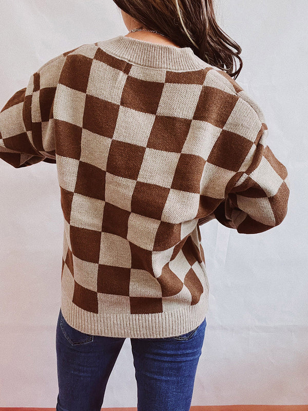 Checkered Open Front Button Up Cardigan - 1985 the VAULT Boutique