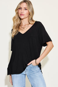 Basic Bae Full Size Bamboo Slit V-Neck Short Sleeve T-Shirt - 1985 the VAULT Boutique