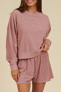 Round Neck Long Sleeve Checkered Top and Shorts Set - 1985 the VAULT Boutique