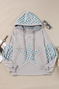 Floral Patchwork Star Pattern Drawstring Hoodie