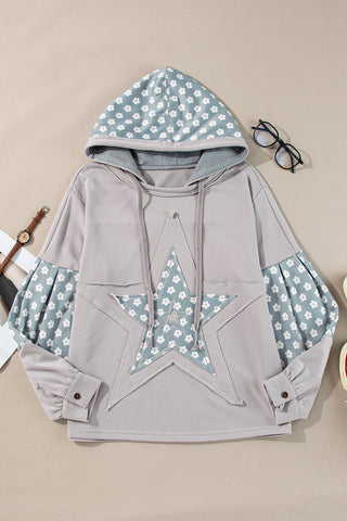 Floral Patchwork Star Pattern Drawstring Hoodie - 1985 the VAULT Boutique