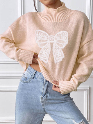 Bow Turtleneck Long Sleeve Sweater - 1985 the VAULT Boutique