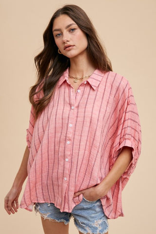 Annie Wear Striped Button Up Half Sleeve Shirt - 1985 the VAULT Boutique