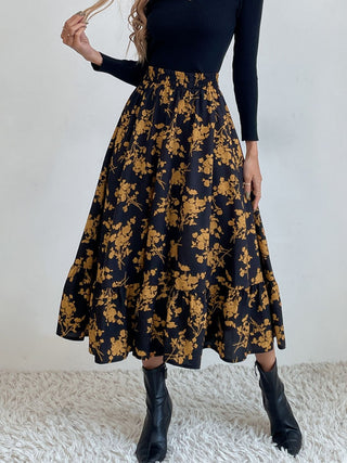 Printed Elastic Waist Midi Skirt - 1985 the VAULT Boutique