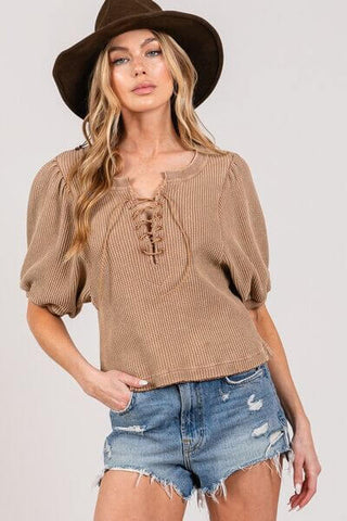 SAGE+FIG Lace-Up Waffle Knit Crop Top - 1985 the VAULT Boutique