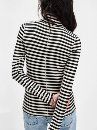 Exposed Seam Striped Turtleneck Long Sleeve T-Shirt - 1985 the VAULT Boutique