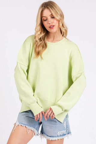 Mittoshop Side Slit Round Neck Drop Shoulder Sweater - 1985 the VAULT Boutique