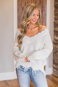 Frayed Hem Dropped Shoulder Sweater - 1985 the VAULT Boutique