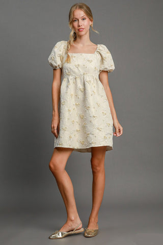 Umgee Heart Jacquard Square Neck Puff Sleeve Mini Dress - 1985 the VAULT Boutique