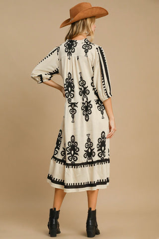 Umgee Printed Notched Midi Dress - 1985 the VAULT Boutique