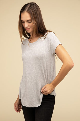 Basic Flowy Round Hem Rayon Short Sleeve Top - 1985 the VAULT Boutique