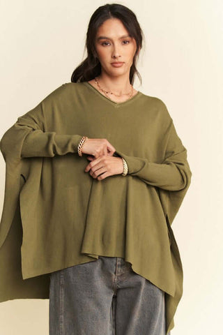 Davi & Dani High-Low Side Slit Batwing Sleeve Top - 1985 the VAULT Boutique