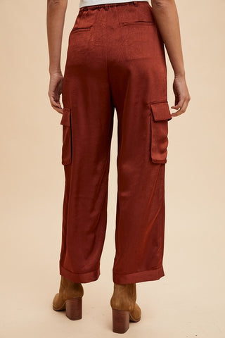 Annie Wear Wide Leg Cargo Satin Pants - 1985 the VAULT Boutique