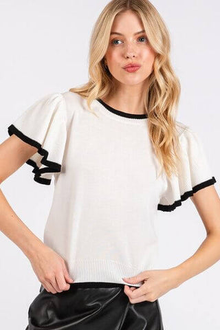 Mittoshop Contrast Trim Ruffled Cap Sleeve Knit Top - 1985 the VAULT Boutique