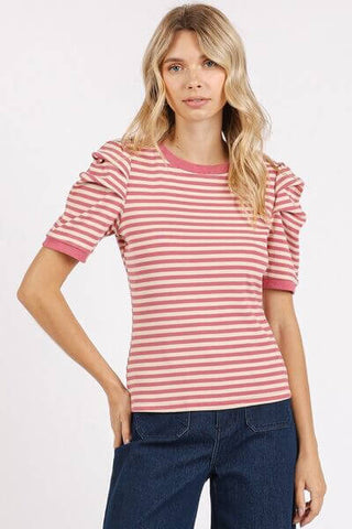 Mittoshop Striped Round Neck Puff Sleeve T-Shirt - 1985 the VAULT Boutique