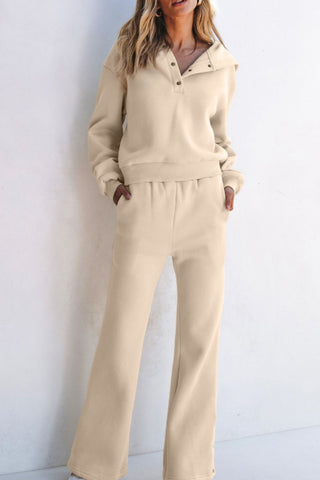 Half Snap Long Sleeve Hooded Top and Pants Set - 1985 the VAULT Boutique