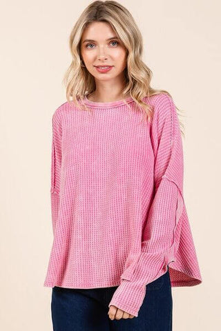 Mittoshop Waffle-Knit Exposed Seam Round Neck Top - 1985 the VAULT Boutique