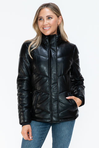 Snobbish Pocketed Zip Up Turtleneck Puffer Jacket - 1985 the VAULT Boutique