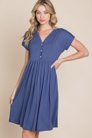 BOMBOM V-Neck Short Sleeve Dress - 1985 the VAULT Boutique