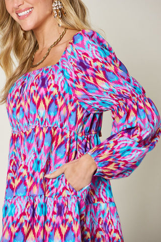 Double Take Full Size Printed Long Sleeve Dress - 1985 the VAULT Boutique