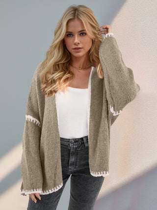 Double Take Contrast Open Front Dropped Shoulder Cardigan - 1985 the VAULT Boutique