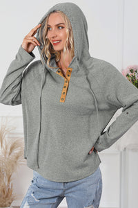 Drawstring Quarter Snap Long Sleeve Hoodie - 1985 the VAULT Boutique