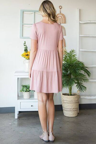 Heimish Full Size Solid Mini Tiered Dress with Pompom Lace Plus Size - 1985 the VAULT Boutique