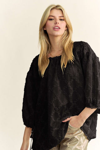 Davi & Dani Tied Round Neck Mesh Blouse - 1985 the VAULT Boutique