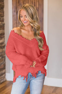 Frayed Hem Dropped Shoulder Sweater - 1985 the VAULT Boutique