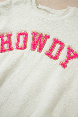 HOWDY Patched Round Neck Sherpa Sweatshirt - 1985 the VAULT Boutique