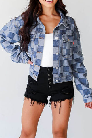 Checkered Button Up Denim Jacket - 1985 the VAULT Boutique