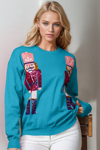 Double Take Full Size Nutcracker Sequin Long Sleeve Sweater - 1985 the VAULT Boutique