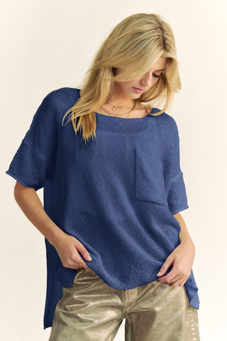 Davi & Dani High-Low Round Neck Knit Top - 1985 the VAULT Boutique