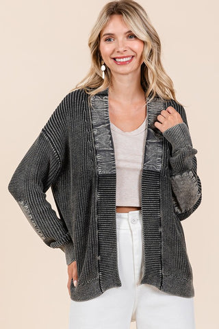 Mittoshop Contrast Patch Open Front Mineral Wash Cardigan - 1985 the VAULT Boutique