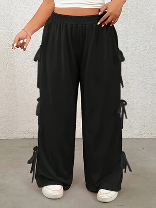 Plus Size Bow Elastic Waist Wide Leg Pants - 1985 the VAULT Boutique