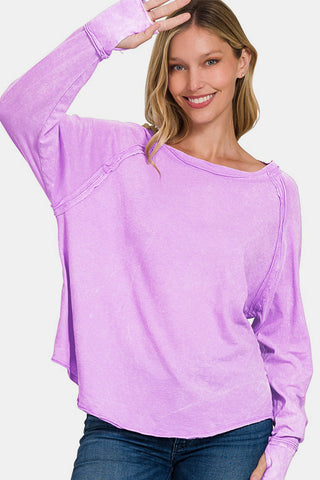 Zenana Round Neck Thumbhole Long Sleeve T-Shirt - 1985 the VAULT Boutique