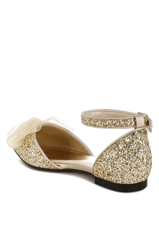 Clarice Sheer Bow Detail Glitter Flat Sandals - 1985 the VAULT Boutique