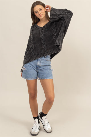 HYFVE Cable Knit V-Neck Dropped Shoulder Oversized Sweater - 1985 the VAULT Boutique