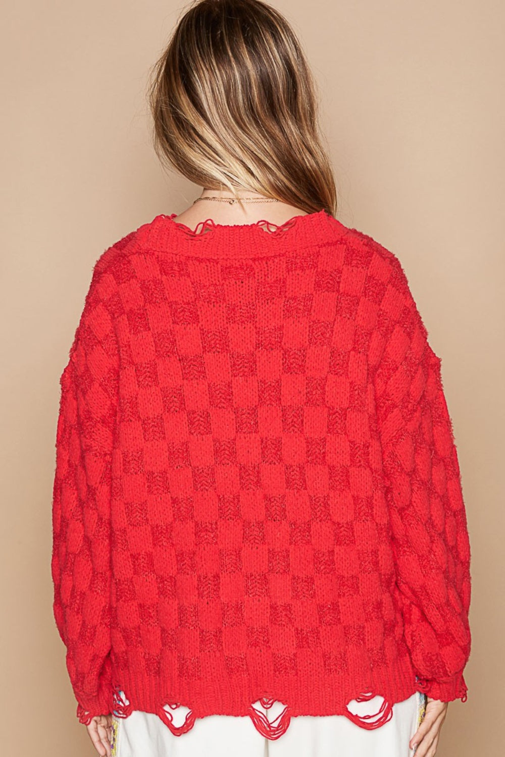 POL Checkered Distressed Edge Sweater - 1985 THE VAULT