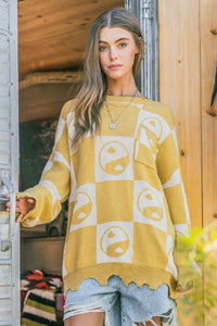 And The Why Checkerboard Sweater with Yin Yang Pattern - 1985 the VAULT Boutique