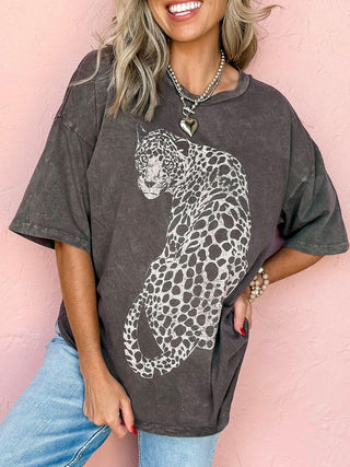 Cheetah Mineral Wash Round Neck Half Sleeve T-Shirt - 1985 the VAULT Boutique