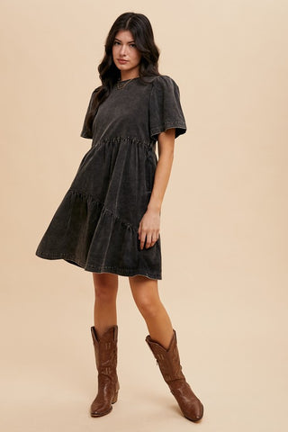 Annie Wear Mineral Washed Round Neck Short Sleeve Denim Dress - 1985 the VAULT Boutique