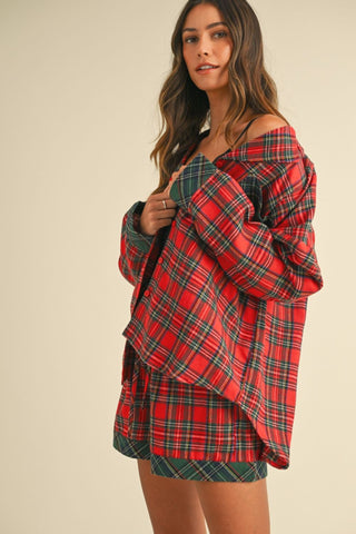 Annie Wear Contrast Plaid Long Sleeve Top and Shorts Set - 1985 the VAULT Boutique