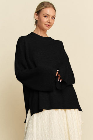 Davi & Dani High-Low Round Neck Drop Shoulder Sweater - 1985 the VAULT Boutique