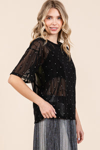 GeeGee Round Neck Drop Shoulder Mesh Glitter Top - 1985 the VAULT Boutique