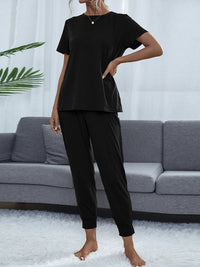 Shiny Round Neck Short Sleeve Top and Pants Set - 1985 the VAULT Boutique